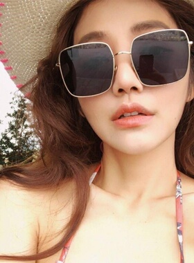 原宿复古灯笼链条ins百搭方形反光色大框修饰脸型遮阳墨镜女
