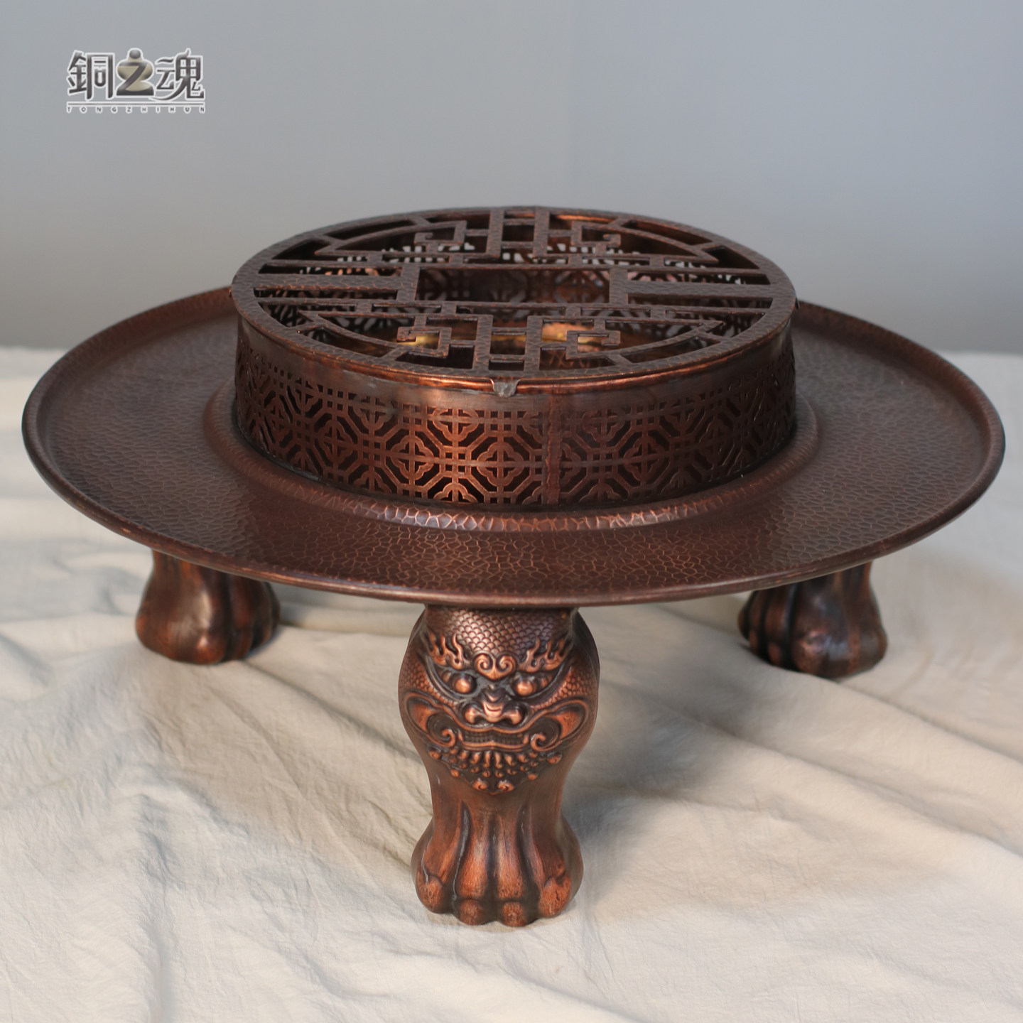 紫铜锤纹镂空火盆复古围炉煮茶家用室内取暖炭火盆庭院铜炉新中式,餐饮具,煮茶炉,淘宝优惠券,粉丝福利购,淘宝优惠卷