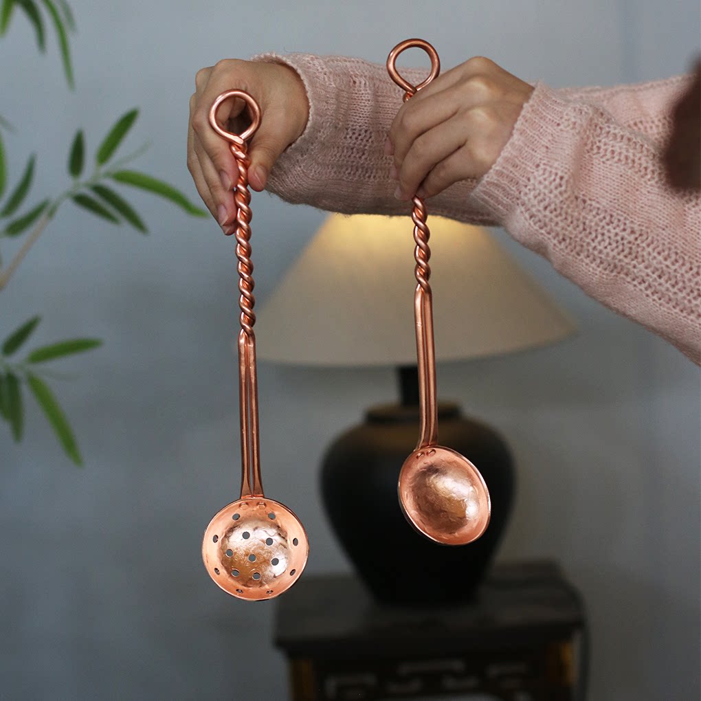 纯紫铜手工勺子加厚长柄汤勺大号盛汤勺火锅漏勺可壁挂家用商用