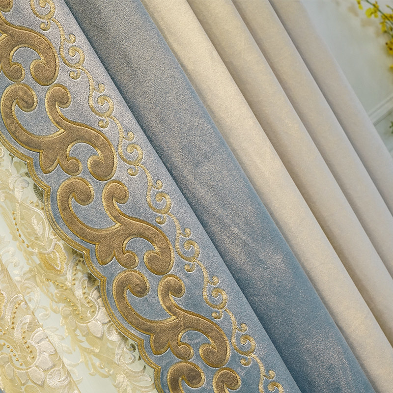 欧式客厅窗帘高档大气简约现代绒布窗帘刺绣花卧室成品遮光定制