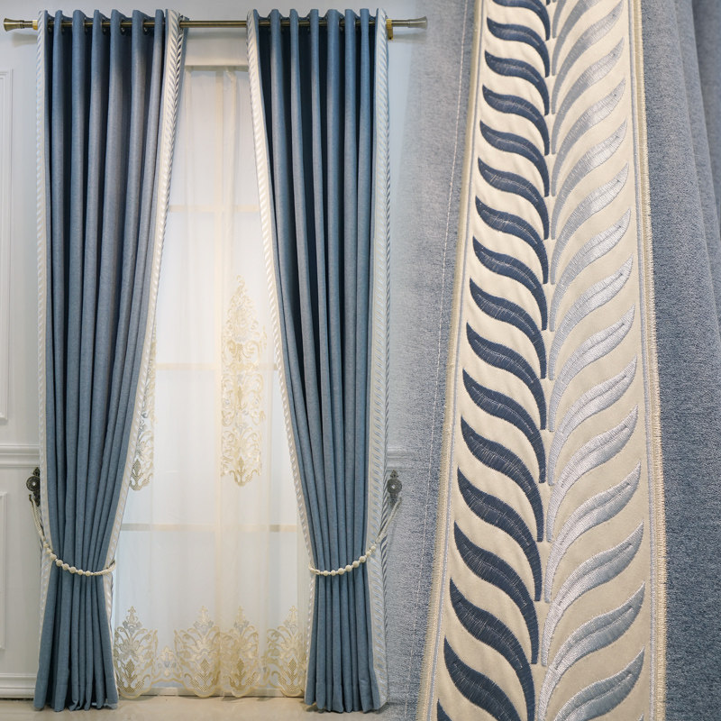 简约现代法式大气欧式奢华客厅卧室成品窗帘棉麻绣花窗纱落地窗