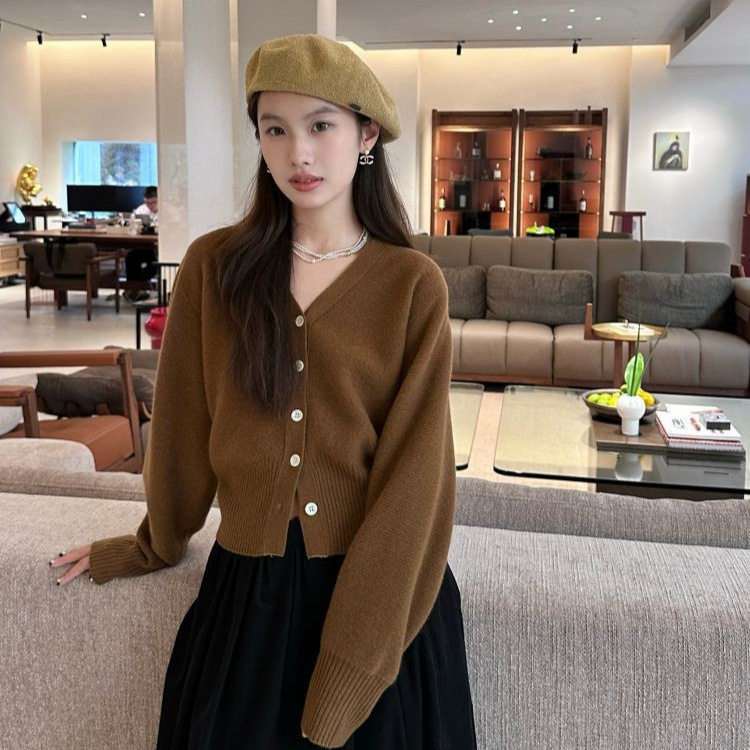 DIGM广州十三行女装2025秋冬简约V领针织衫开衫羊毛毛衣女88960