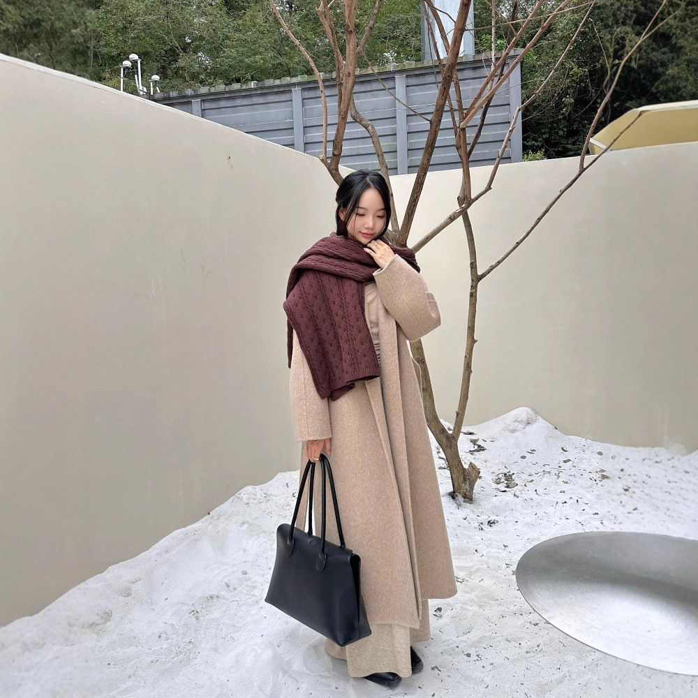 DIGM广州十三行女装2025秋冬腰带双面呢羊毛大衣长款外套女A31038