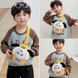 儿童包包新款可爱小狗胸包男童斜挎包蛋壳女孩宝宝外出游零钱挎包