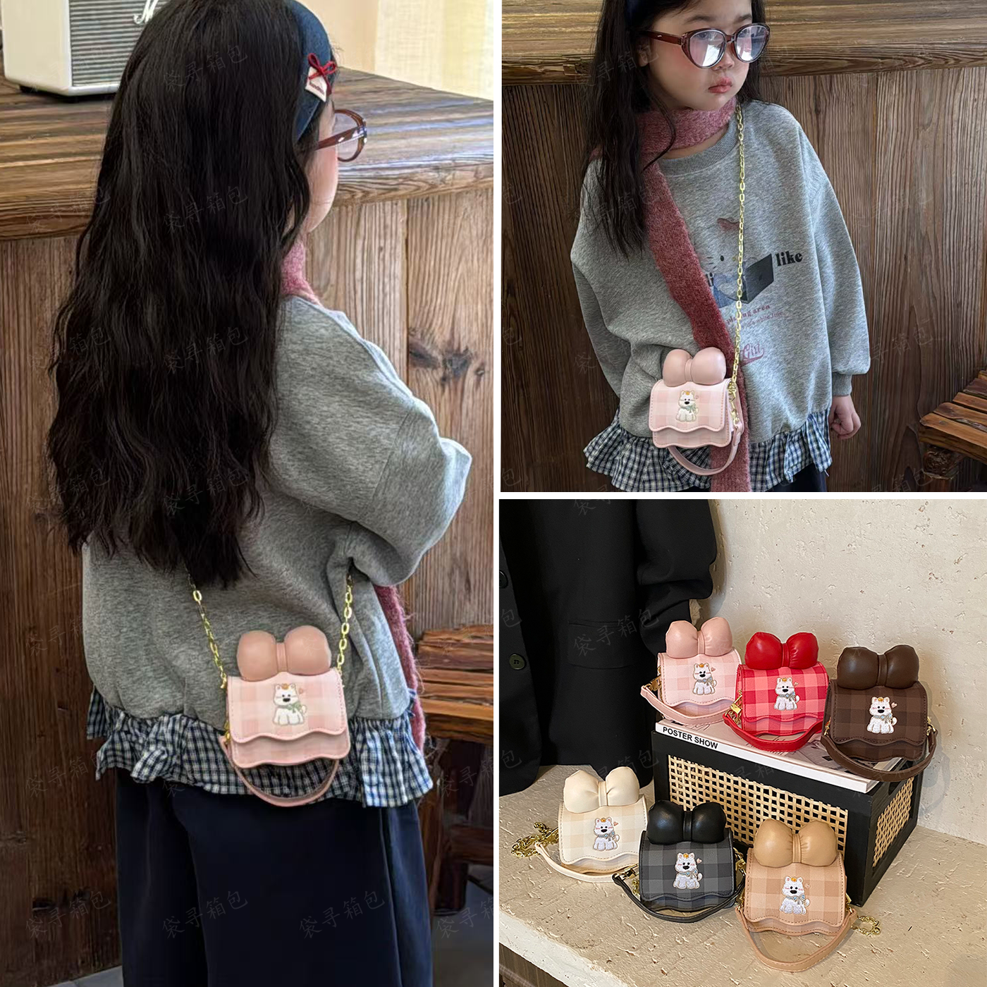 女童包包卡通新款儿童斜挎包小公主蝴蝶结手拎包女孩宝宝可爱外出