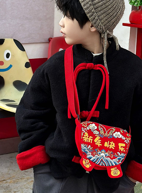 儿童红色包包新年男女童斜挎包国风拜年包小女孩压岁利是零钱挎包