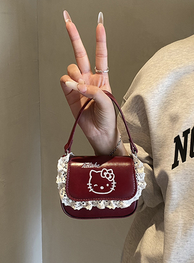 女童斜挎包包儿童新年红色小方包可爱kt猫小女孩宝宝外出拜年挎包