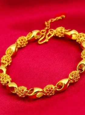 百搭不掉色越南沙金手链女款转运珠玲珑镀金手链送女友仿黄金手饰