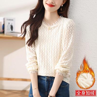 蕾丝打底衫女春秋冬高级感加绒加厚时髦时尚洋气2025新款内搭上衣