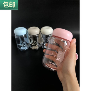 包邮 休闲随手杯少女花茶杯刻度小水瓶便携迷你水壶带茶网塑料杯