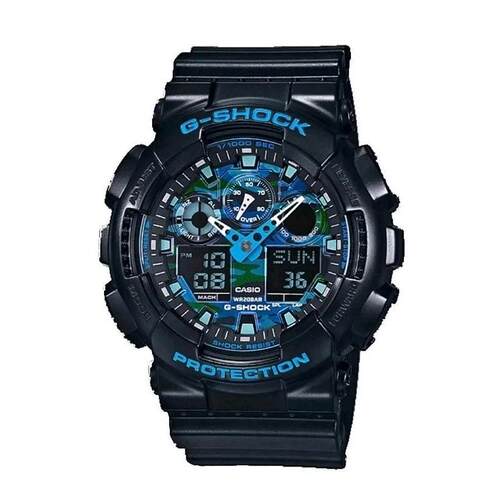 CASIO卡西欧G SHOCK GA100CB 1A黑色蓝色橡胶表带男士