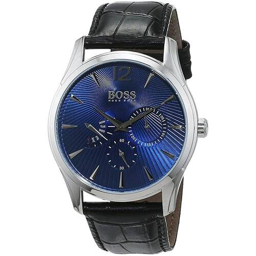 HUGO BOSS 1513489黑色皮表带多功能蓝色表盘Commander手表