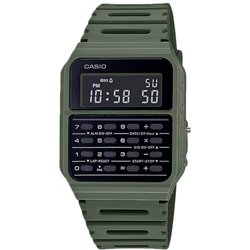 CASIO卡西欧男士手表双时间黑色数字的表盘绿色橡胶表带53WF 3BCF