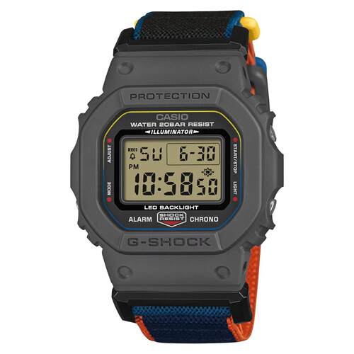 CASIO卡西欧G Shock 5600系列数字的灰色树脂Cloth表带手表