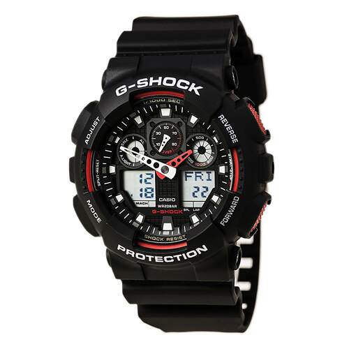 CASIO卡西欧男士手表G Shock黑色红色Ana数字的表盘表带GA100 1A4