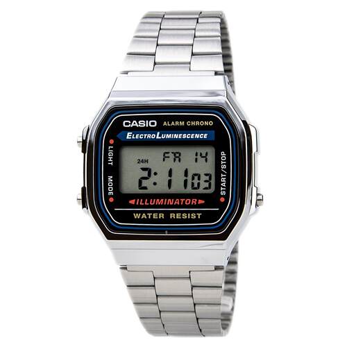 CASIO卡西欧男士手表石英数字的表盘不锈钢手镯A168W