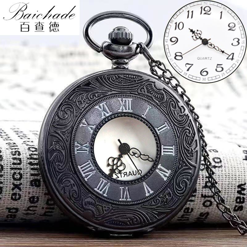 复古翻盖怀表古风学生罗马字男女项链老式石英大数字老人挂表礼物