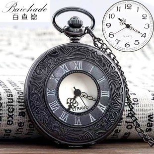 复古翻盖怀表古风学生罗马字男女项链老式石英大数字老人挂表礼物