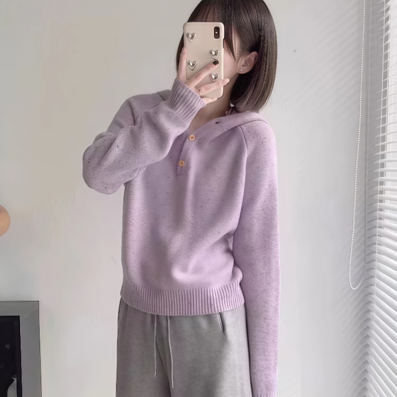 法式香芋紫连帽毛衣女2025秋冬季叠穿软糯针织打底衫宽松套头上衣