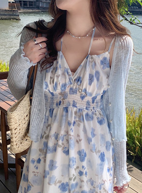 搜搜防晒针织开衫薄款女配吊带长裙的外搭罩衫夏天披肩冰丝小坎肩