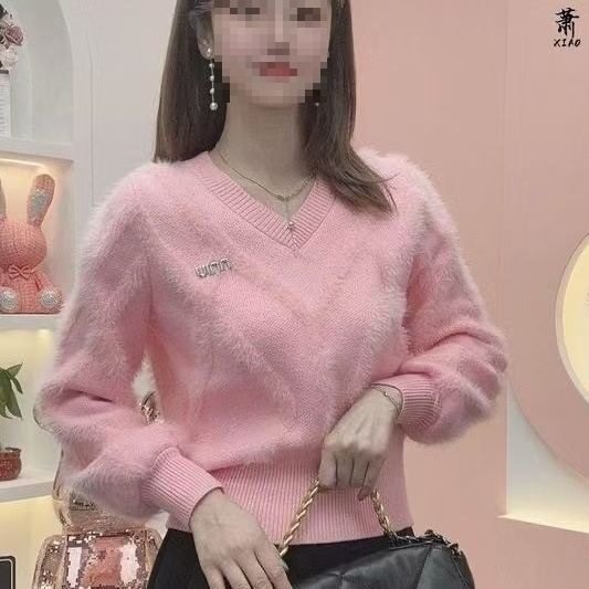 芭比轶驿温柔时尚领减龄修身显瘦洋气百搭水貂绒保暖毛衣女