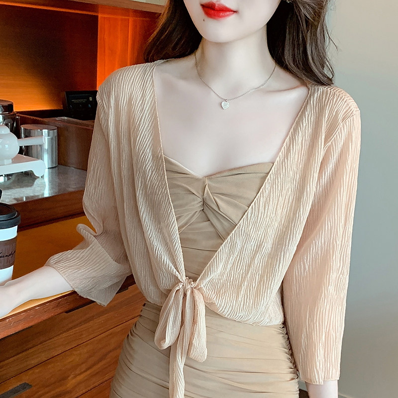 搜搜小坎肩小披肩外套女新款坎肩百搭防晒衣超薄短款外搭开衫