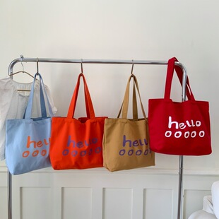 芭比兴多印花托特包休闲大容量手提包包单肩包百搭敞口帆布购物