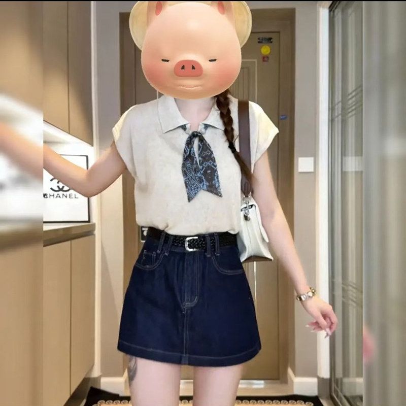 芭比梧桐休闲短袖翻领针织上衣女夏季新款高级感百搭漂亮小衫,
