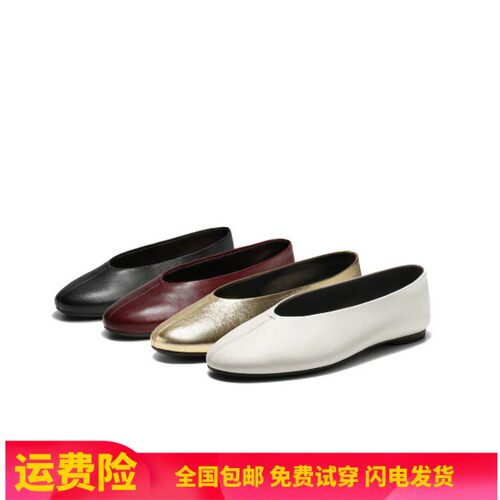 商场同款平底圆头芭蕾鞋女2026新款复古软底真皮红色单鞋子BDG12