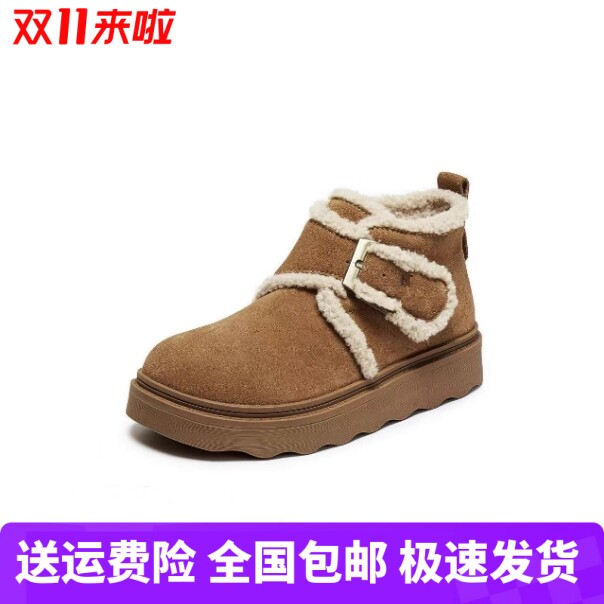 商场同款女鞋2025新款毛边雪地靴毛毛勃肯鞋厚底保暖短靴女靴E5M1