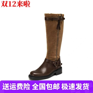 靴粗跟女长靴EIH04DG5 东十街棕色复古骑士靴时装 商场同款 2025新款