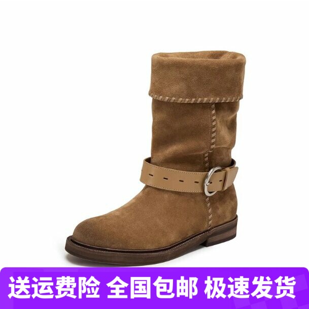 商场同款2025新款复古西部靴牛仔靴棕色中筒靴时装靴女靴Y5916DS5
