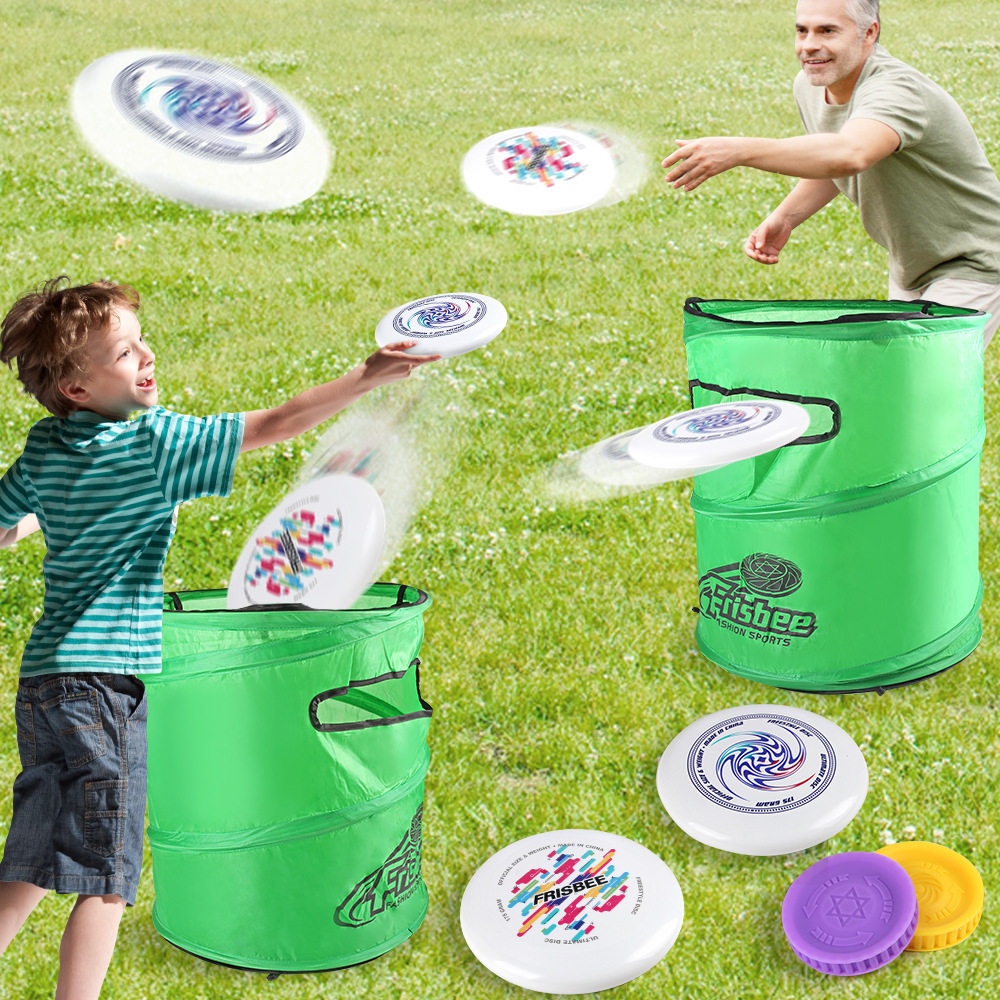 外贸儿童硅胶飞盘投掷筒家庭室内外双人比赛游戏飞碟投掷袋运动