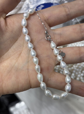 天然淡水5-6mm极光小尖手链珍珠手链925纯银时尚2025年新款