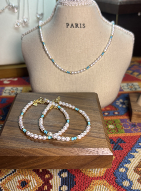 S925纯银3-4mm螺纹珍珠绿松手链女新款款时尚经典百搭