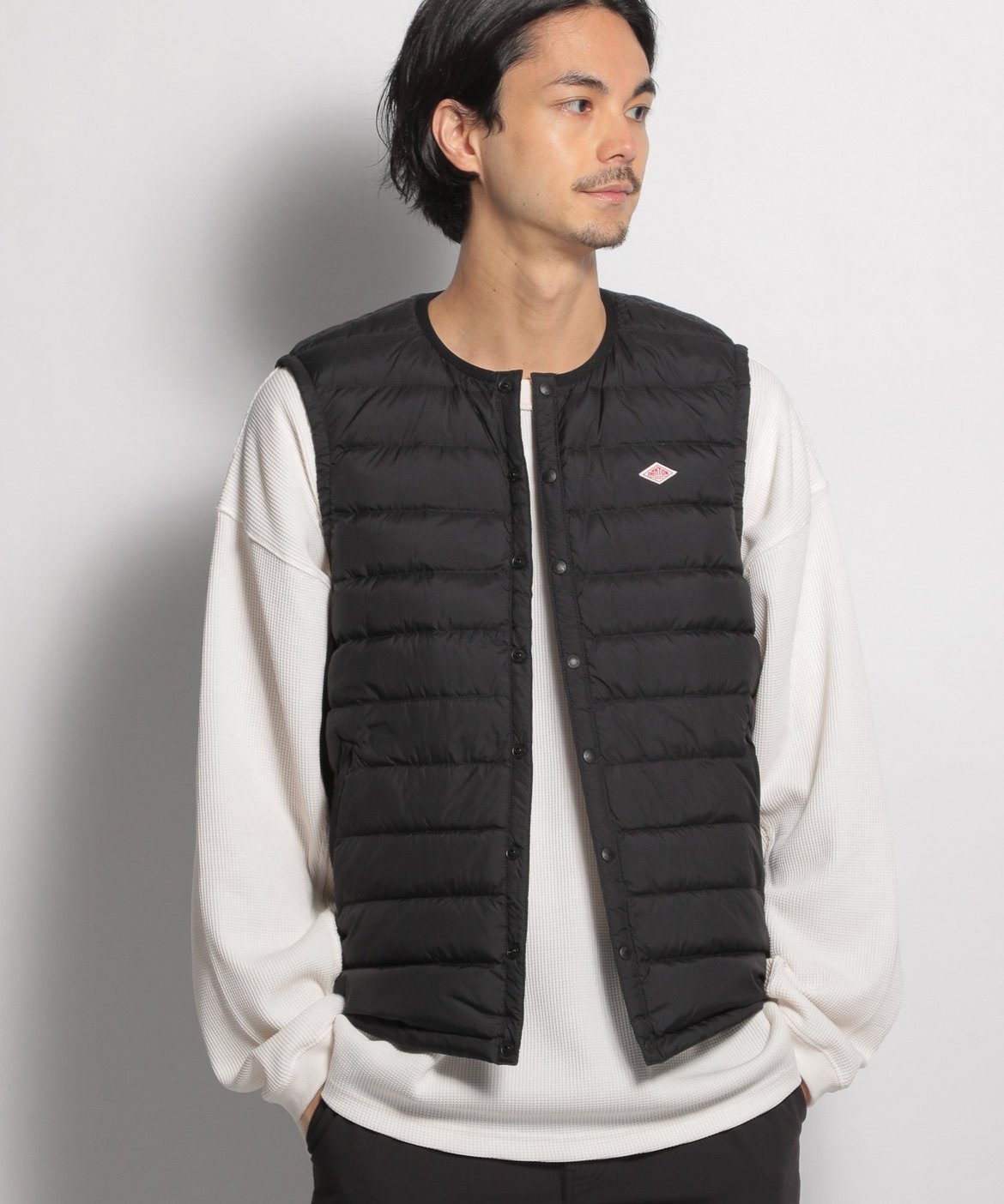 日本订单秋冬新品日系经典纽扣圆领轻薄型男士羽绒背心马甲danton