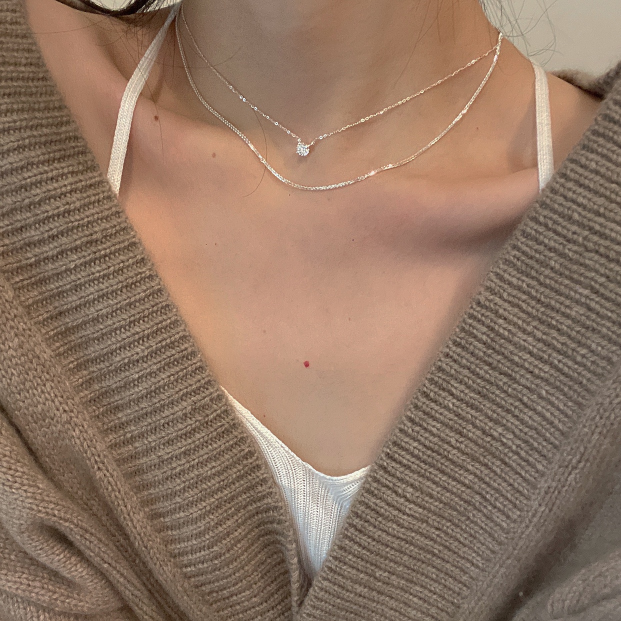 陈卓璇双层纯银柔美锁骨链