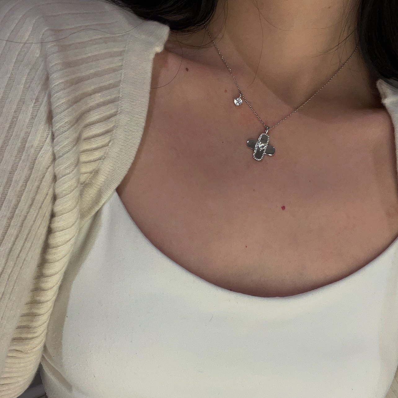 poetictwinkle原创设计爱情创可贴十字架高碳钻925银吊坠锁骨链