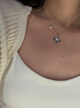 Poetictwinkle原创设计爱情创可贴十字架高碳钻925银吊坠锁骨链