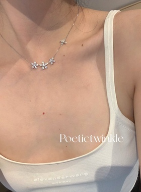 花瓣立体镶钻锁骨链纯银