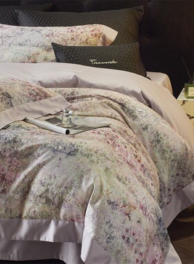 美式高端轻奢风100s天丝棉磨毛四件套花卉1.8裸睡高级感床上用品