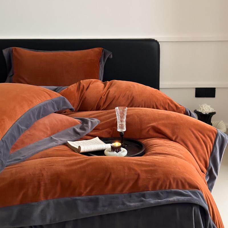 简约纯色加厚牛奶绒床单四件套轻奢风珊瑚绒被套冬天保暖床上用品