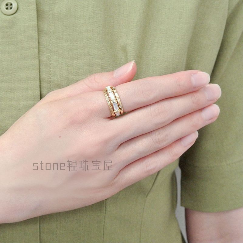 日本Vendome Aoyama天然茶晶三件套叠戴S925银戒指星星钻石白蝶贝