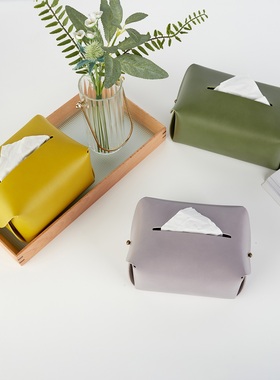 北欧ins风PU皮质原创桌面简约家用抽纸盒纸巾盒车载轻奢纸巾套