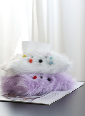 ins客厅纸巾盒茶几餐桌可爱卡通高级感diy小狗毛绒纸巾袋抽纸盒