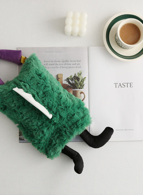 北欧ins车载客厅纸巾盒悬挂式卫生间高级感布艺毛绒纸巾袋