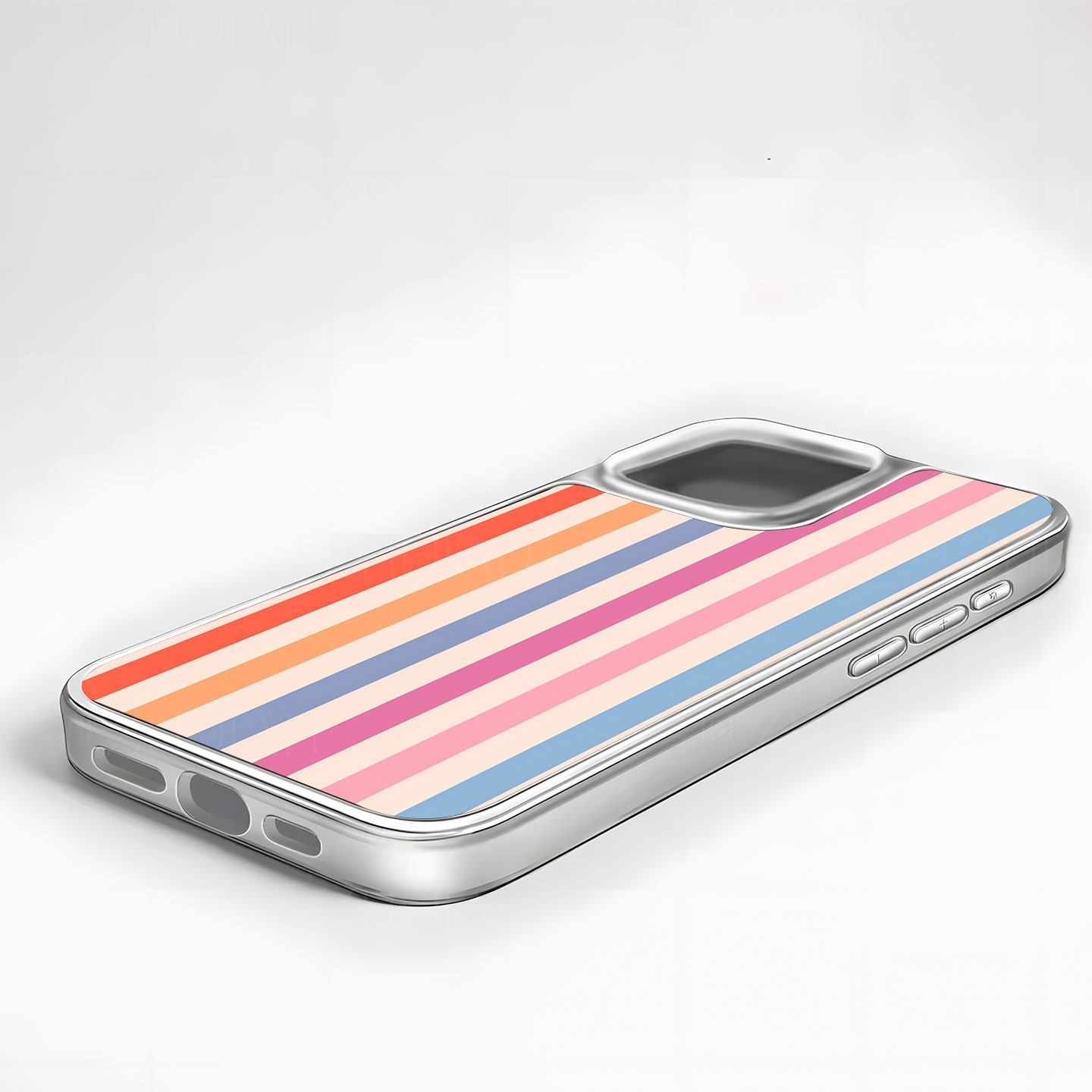 彩色竖条纹大孔电镀黑框磨砂磁吸碳纤纹手机壳适用苹果iphone17promax华为小众个性12/13/1415/16PLUS