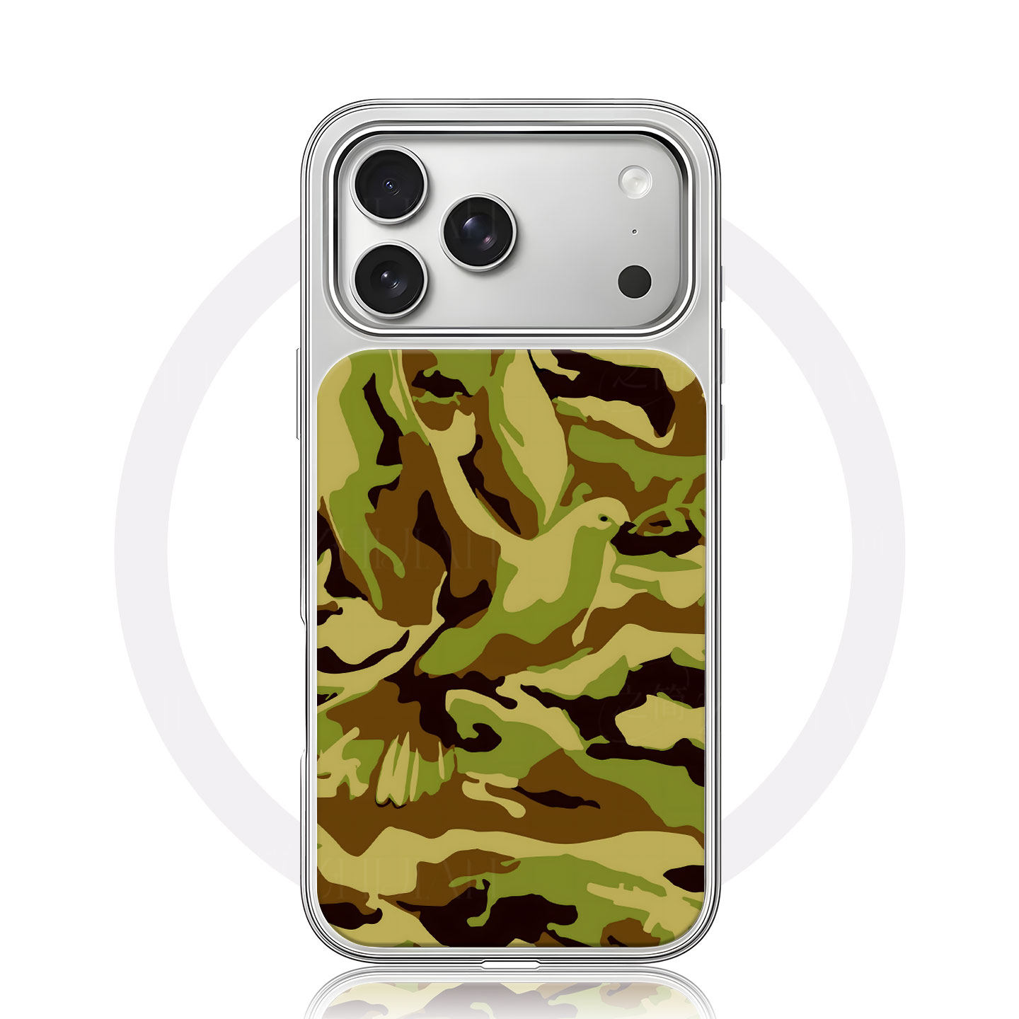 迷彩和平鸽大孔电镀黑框磨砂磁吸碳纤纹手机壳适用苹果iphone17promax华为12/13/1415/16PLUS全包按键