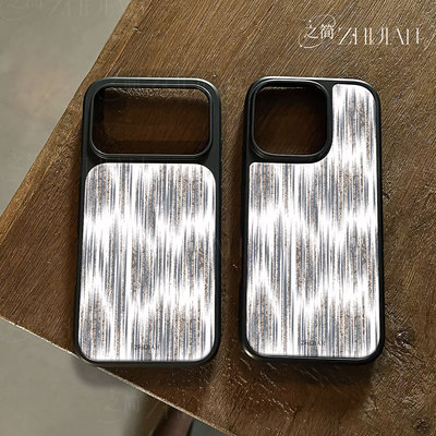 之简ZHIJIAN《条纹花饰》电镀黑框磨砂磁吸手机壳适用苹果iphone17promax华为15/16PLUSP70PRO小米14PRO