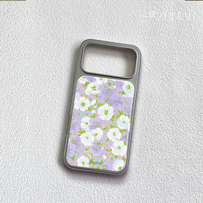 之简ZHIJIAN《紫白碎花》电镀黑框磨砂磁吸手机壳适用苹果iphone17promax华为MATE60PRO小米14PRO碳纤维